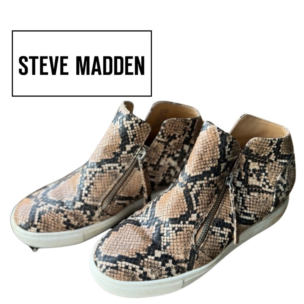 Snakeskin Wedge Platform Hightop Double zipper Sneaker Steve Madden Caliber 7.5